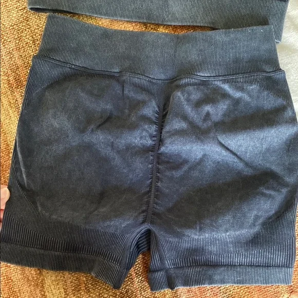 Charcoal gray stone washed Ribbed Two-Piece Set - Picture 6 of 8